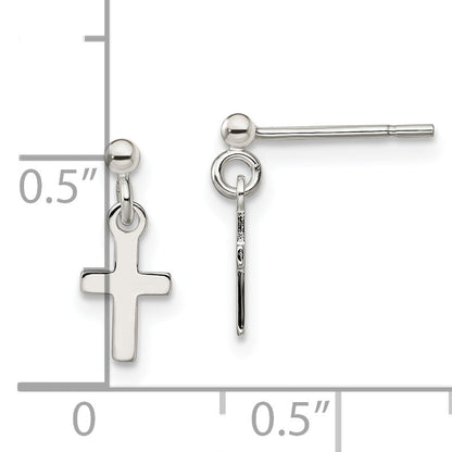 Sterling Silver Polished Latin Cross Post Dangle Earrings