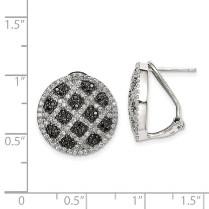 Sterling Silver Rhod-Pltd Black/White Cz Criss Cross Omega Back Earrings