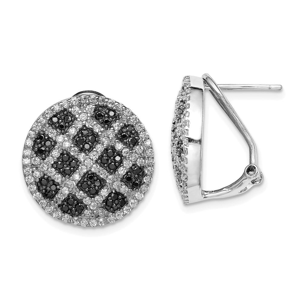 Sterling Silver Rhod-Pltd Black/White Cz Criss Cross Omega Back Earrings