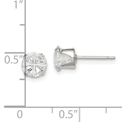 Sterling Silver 6mm Round Snap Set Cross-Cut Cz Stud Earrings