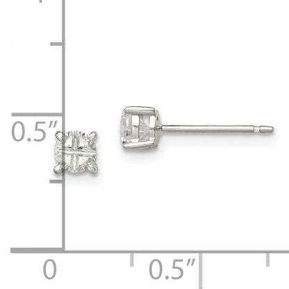 Sterling Silver 4mm Round Basket Set Cross-Cut Cz Stud Earrings