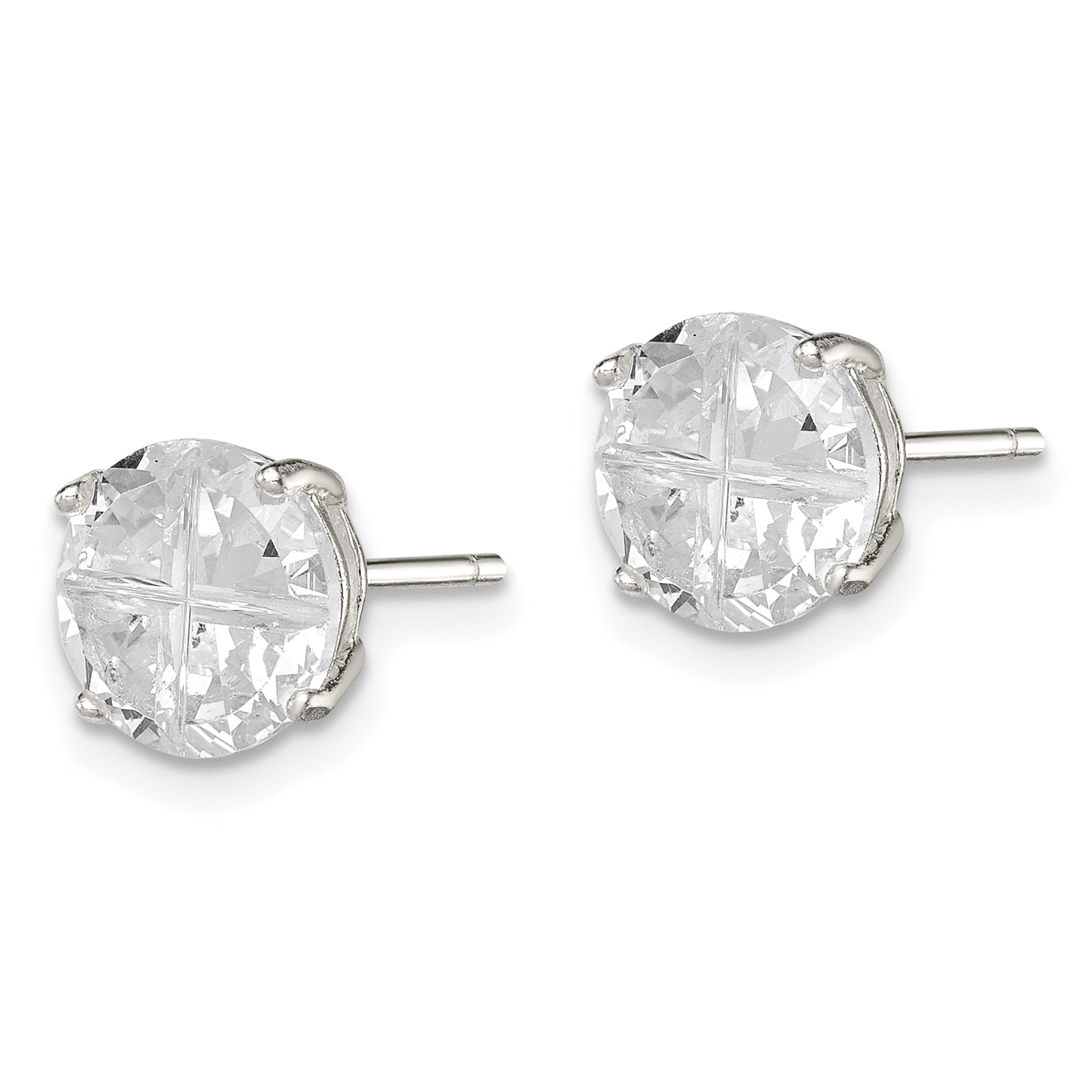 Sterling Silver 8mm Round Basket Set Cross-Cut Cz Stud Earrings