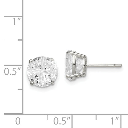 Sterling Silver 8mm Round Basket Set Cross-Cut Cz Stud Earrings