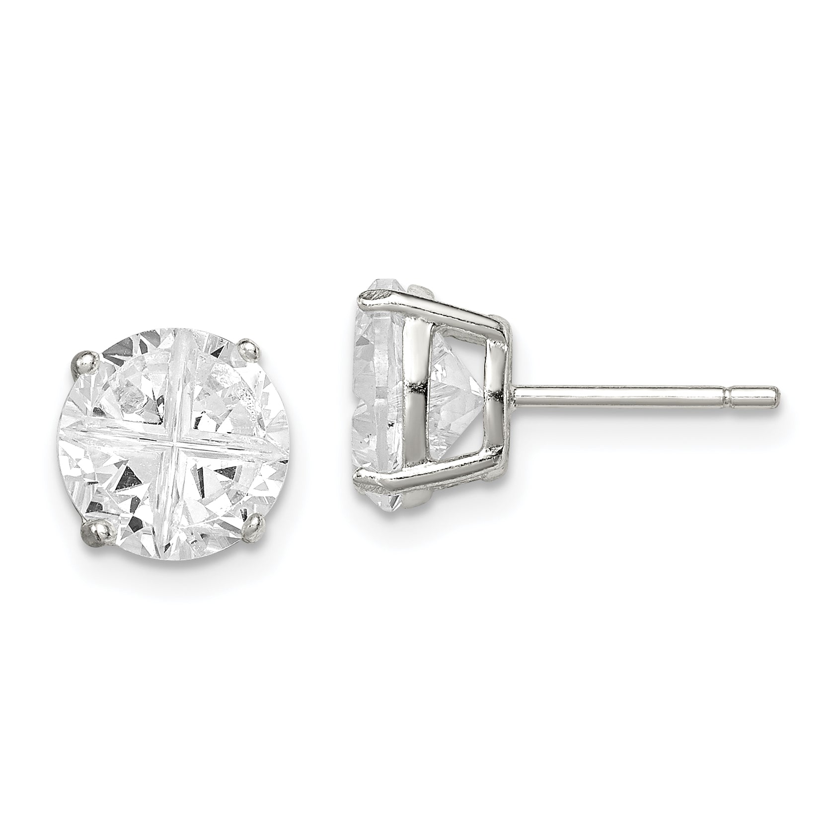 Sterling Silver 8mm Round Basket Set Cross-Cut Cz Stud Earrings