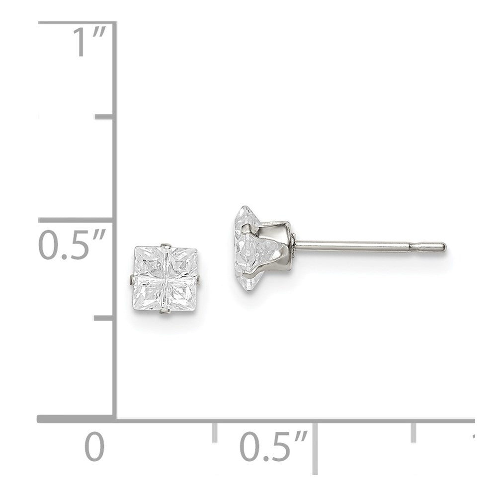 Sterling Silver 4mm Square Snap Set Cross-Cut Cz Stud Earrings