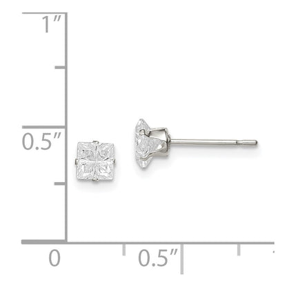Sterling Silver 4mm Square Snap Set Cross-Cut Cz Stud Earrings