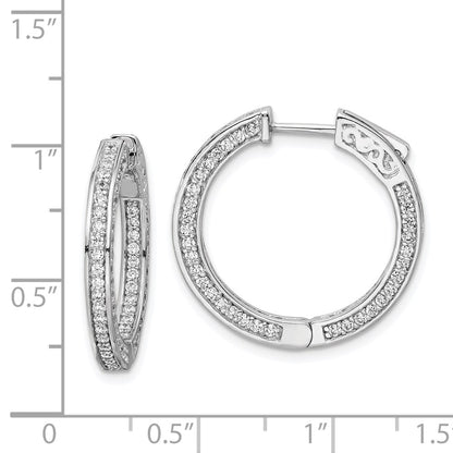 Sterling Silver Shimmer Rhodium-Plated 200 Stone 1.3mm Cz In And Out Round Hinged Hoop Earrings