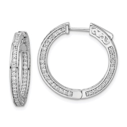 Sterling Silver Shimmer Rhodium-Plated 200 Stone 1.3mm Cz In And Out Round Hinged Hoop Earrings