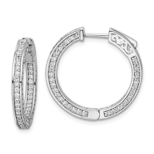 Sterling Silver Shimmer Rhodium-Plated 200 Stone 1.3mm Cz In And Out Round Hinged Hoop Earrings