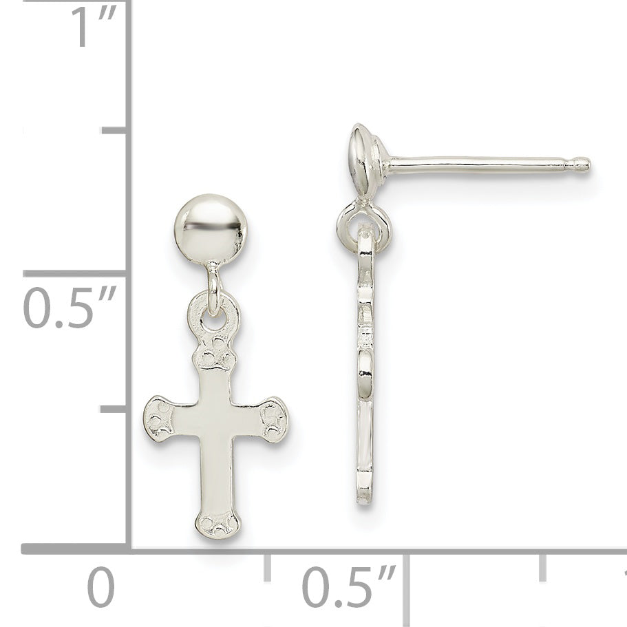 Sterling Silver Polished Budded Cross Post Dangle Earrings