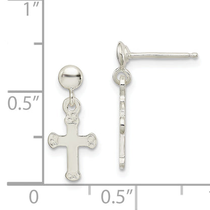Sterling Silver Polished Budded Cross Post Dangle Earrings