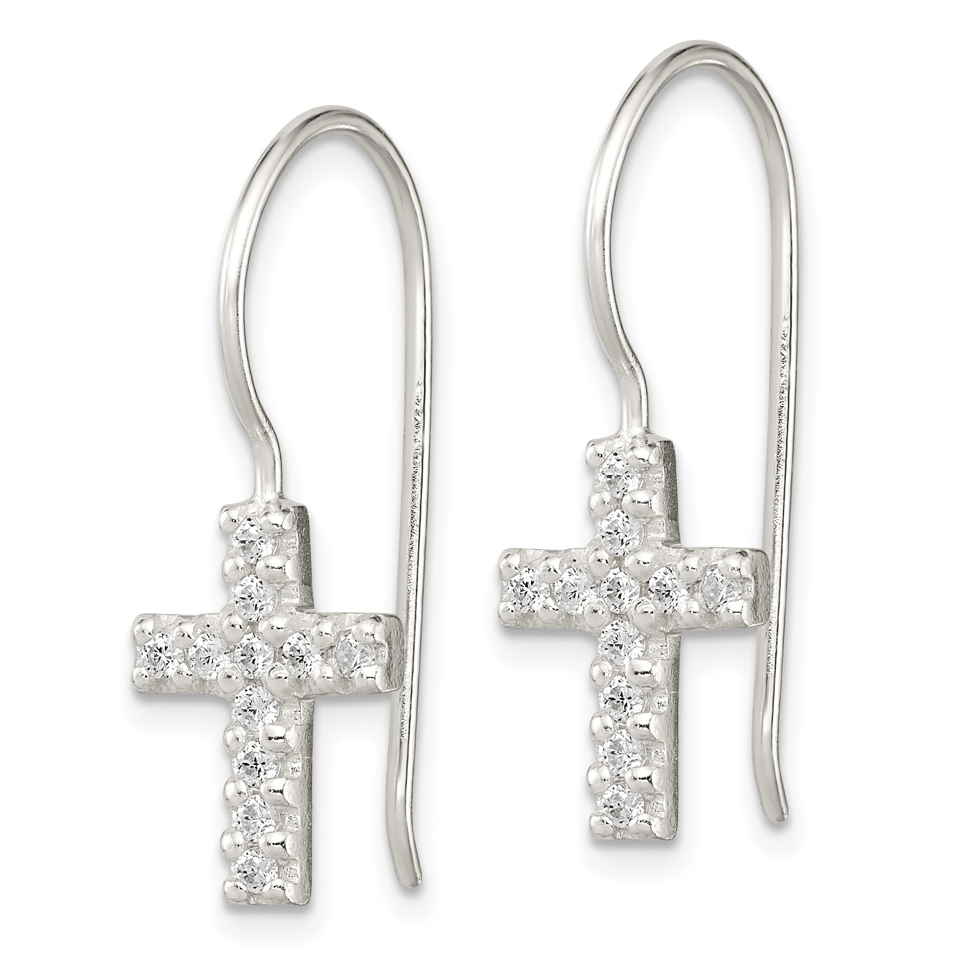 Sterling Silver Polished Cz Latin Cross Dangle Earrings