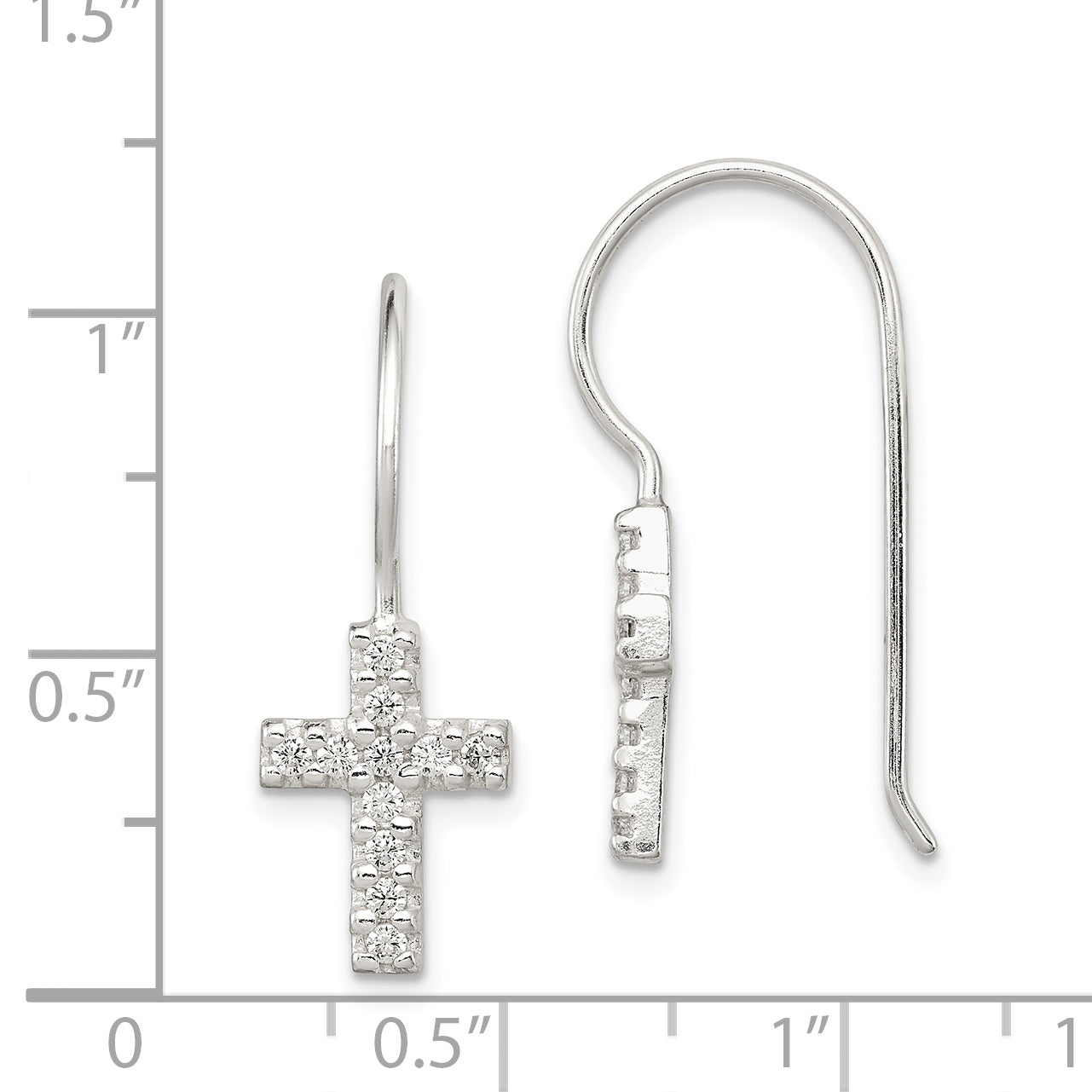Sterling Silver Polished Cz Latin Cross Dangle Earrings