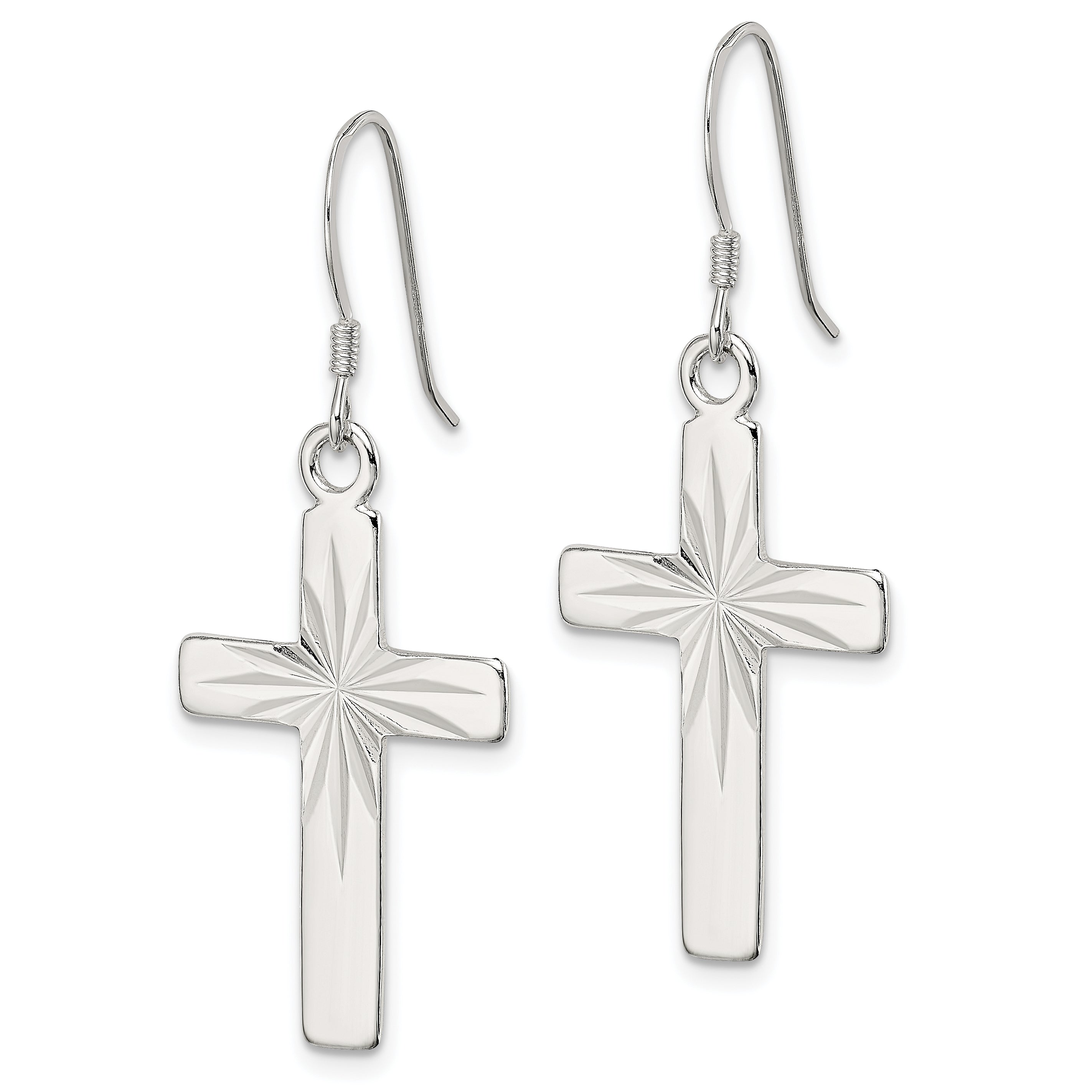 Sterling Silver Polished & Diamond-Cut Latin Cross Dangle Earrings