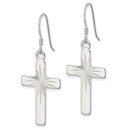 Sterling Silver Polished & Diamond-Cut Latin Cross Dangle Earrings