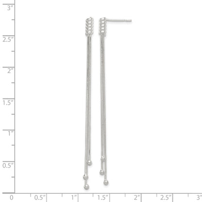 Sterling Silver Polished 3-Strand Chain & Beaded End Post Dangle Earrings