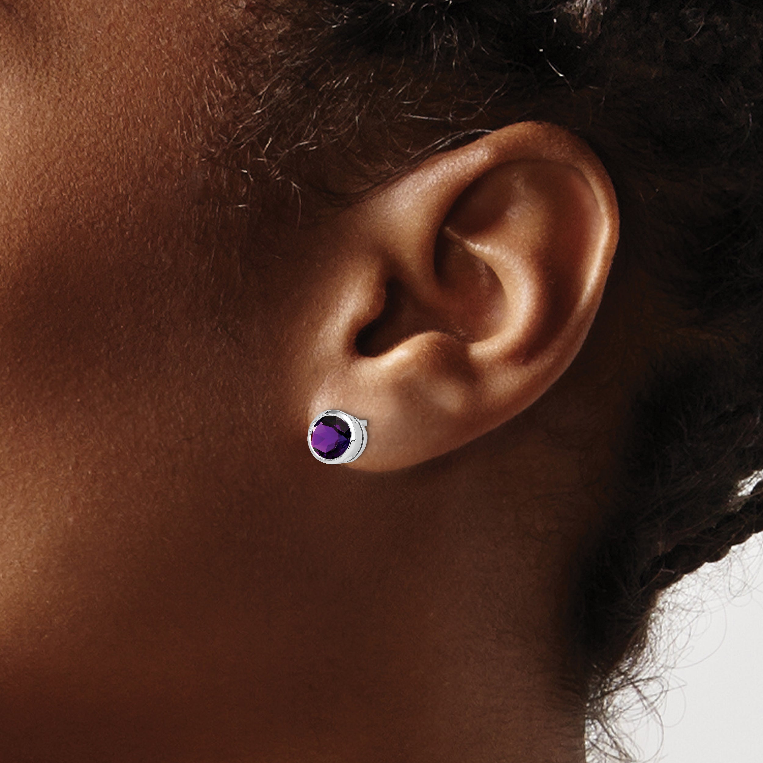 Sterling Silver Rhodium-Plated Amethyst Post Earrings