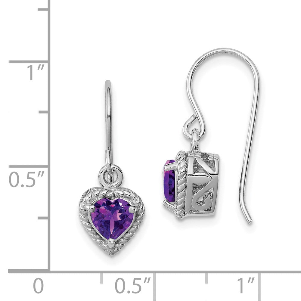 Sterling Silver Rhodium Plated Amethyst Small Heart Earrings