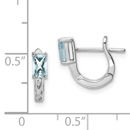 Sterling Silver Rhodium Plated Aquamarine Hinged Hoop Earrings