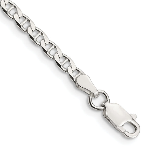 9 Inch Sterling Silver 3.15mm D/C Flat Anchor Curb Chain Anklet
