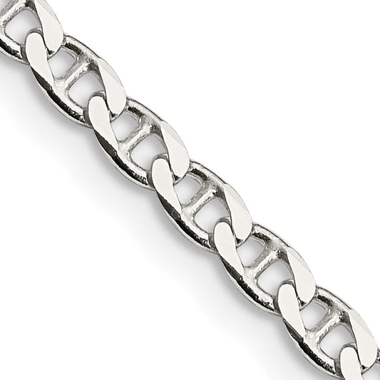 24 Inch Sterling Silver 3.15mm D/C Flat Anchor Curb Chain Necklace