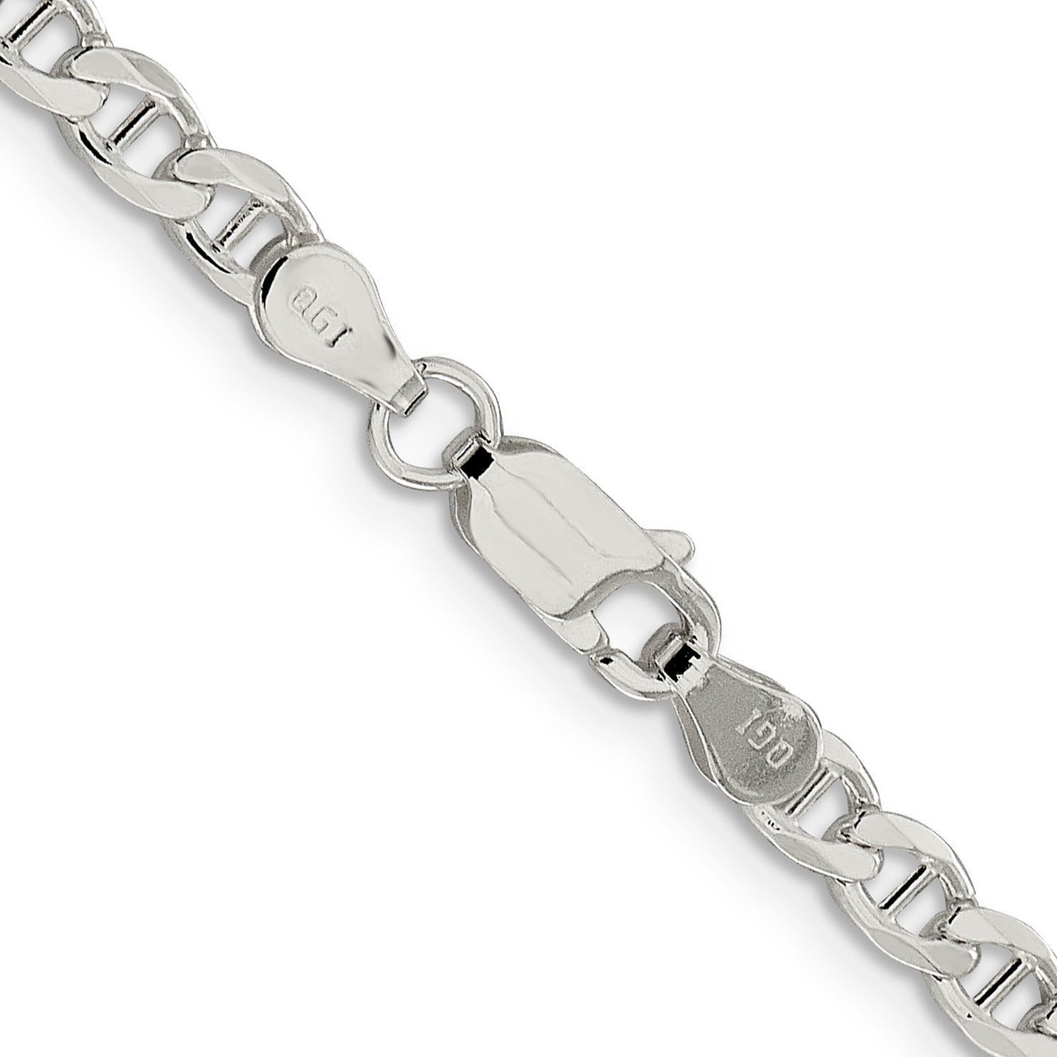 16 Inch Sterling Silver 4.0mm D/C Flat Anchor Curb Chain Necklace