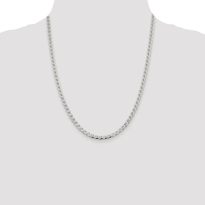 22 Inch Sterling Silver 4.0mm D/C Flat Anchor Curb Chain Necklace