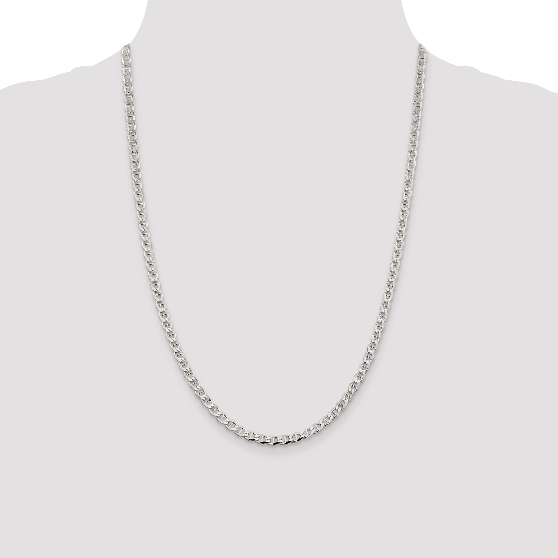 24 Inch Sterling Silver 4.0mm D/C Flat Anchor Curb Chain Necklace