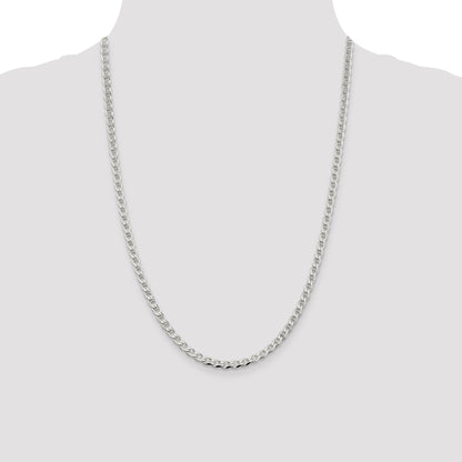 24 Inch Sterling Silver 4.0mm D/C Flat Anchor Curb Chain Necklace