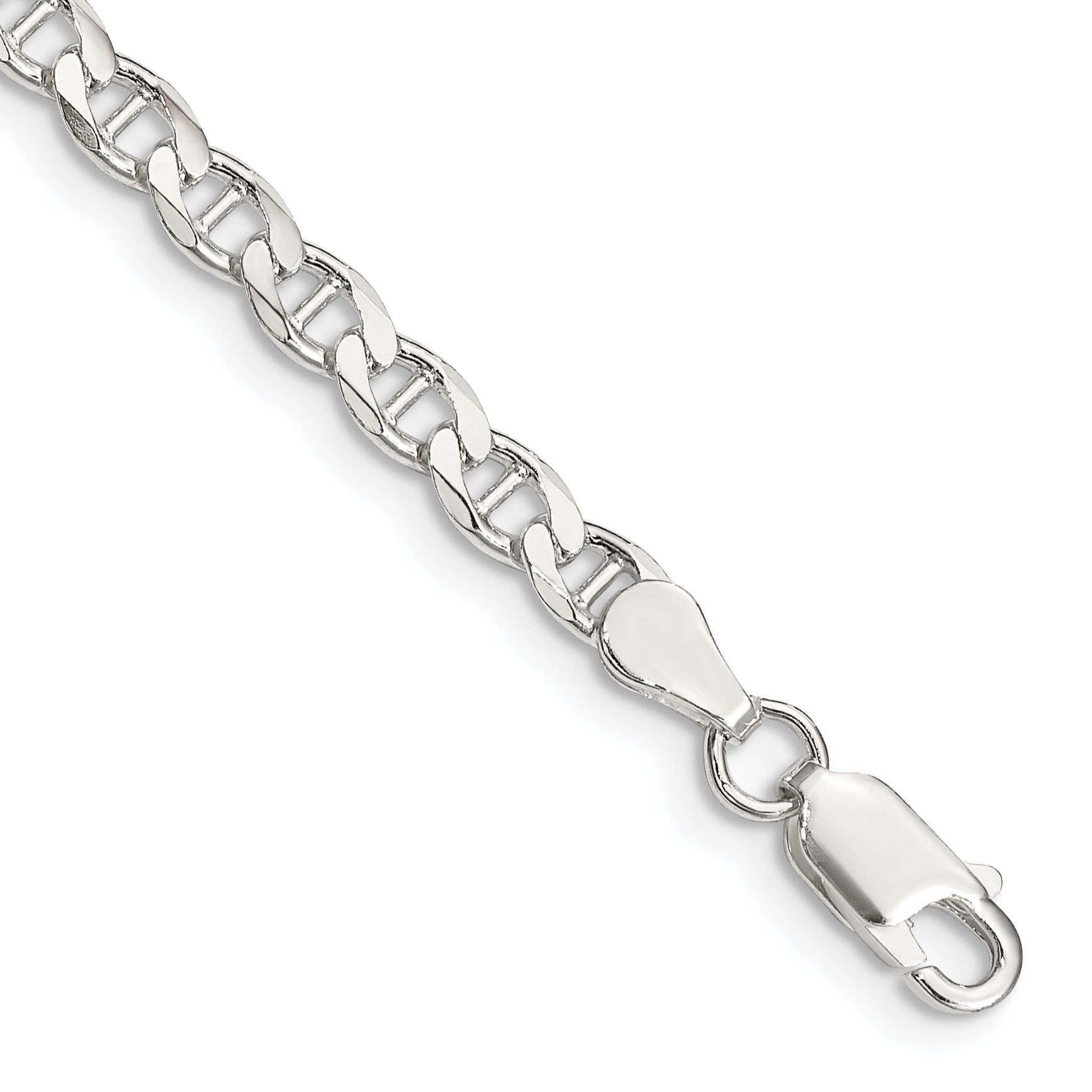 7 Inch Sterling Silver 4.0mm D/C Flat Anchor Curb Chain Bracelet