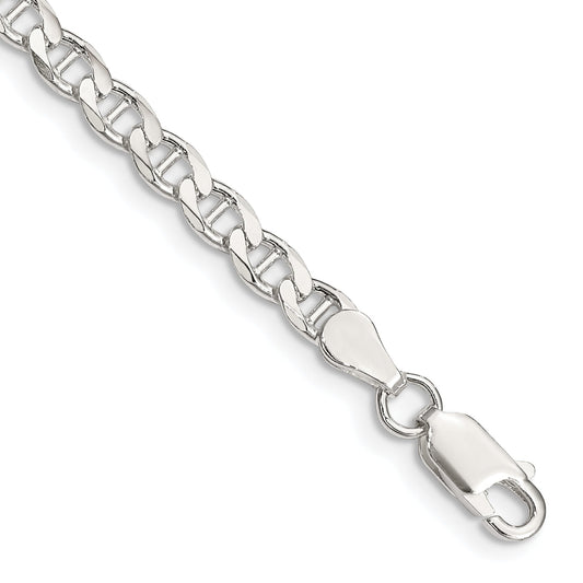 7 Inch Sterling Silver 4.0mm D/C Flat Anchor Curb Chain Bracelet