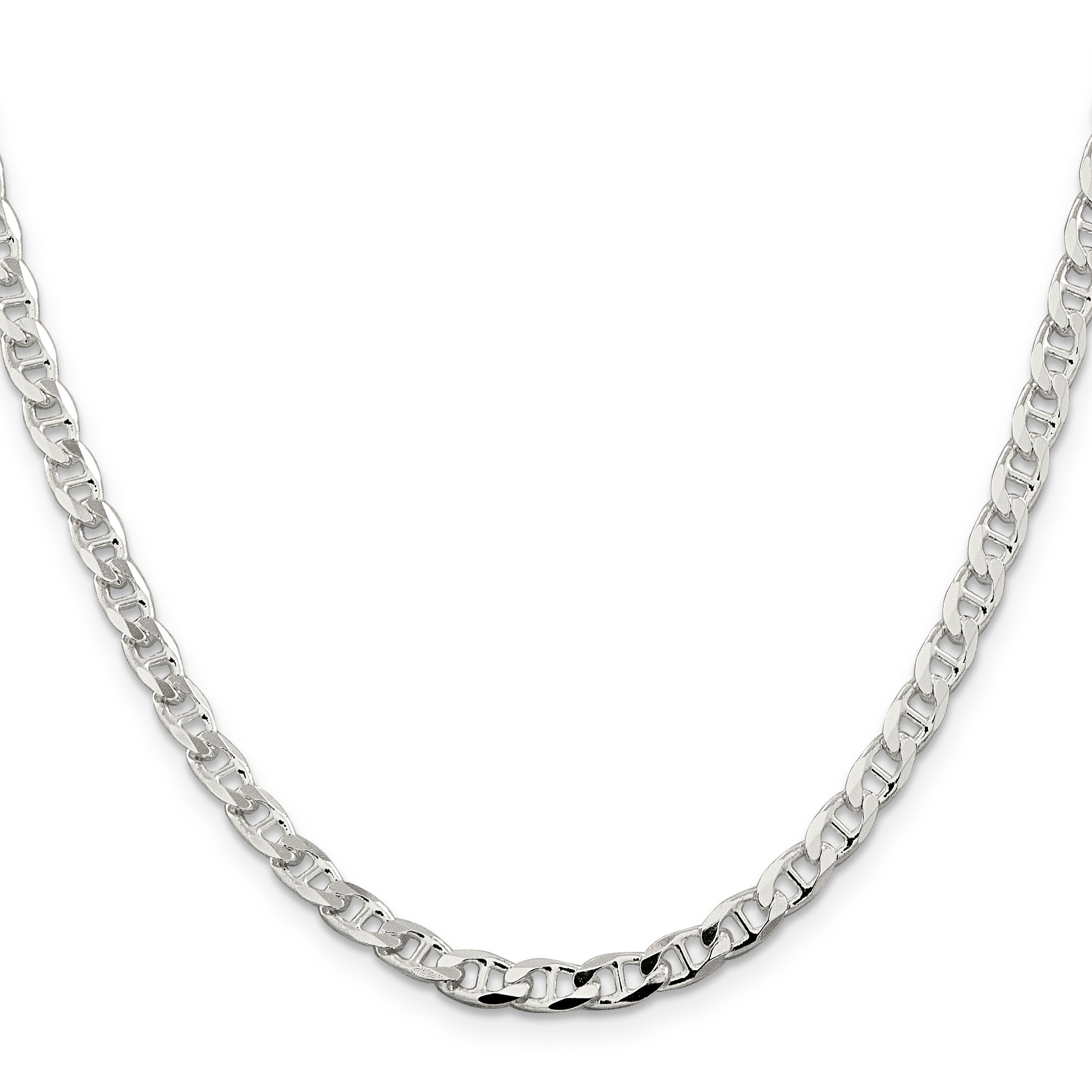 24 Inch Sterling Silver 4.65mm D/C Flat Anchor Curb Chain Necklace