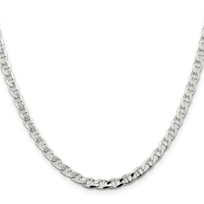 24 Inch Sterling Silver 4.65mm D/C Flat Anchor Curb Chain Necklace