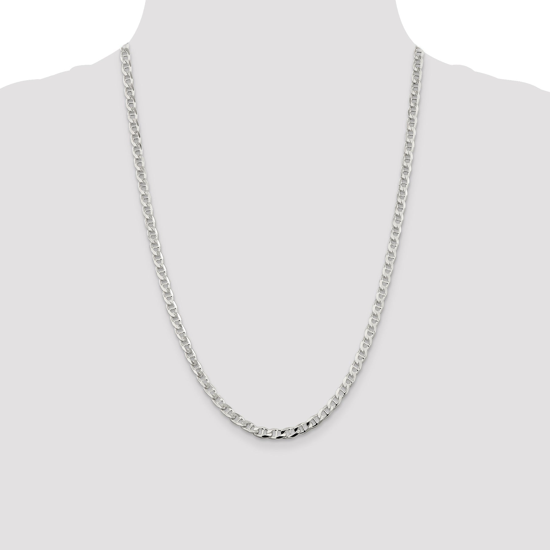 24 Inch Sterling Silver 4.65mm D/C Flat Anchor Curb Chain Necklace