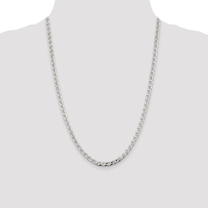 24 Inch Sterling Silver 4.65mm D/C Flat Anchor Curb Chain Necklace