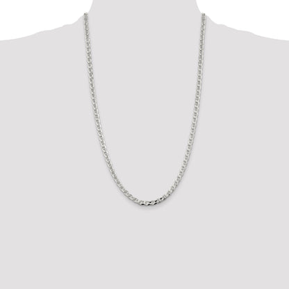 26 Inch Sterling Silver 4.65mm D/C Flat Anchor Curb Chain Necklace