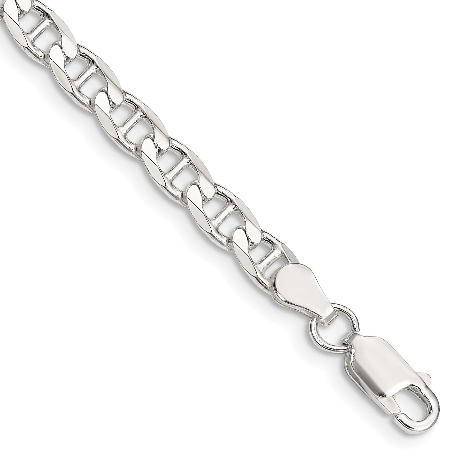 8 Inch Sterling Silver 4.65mm D/C Flat Anchor Curb Chain Bracelet