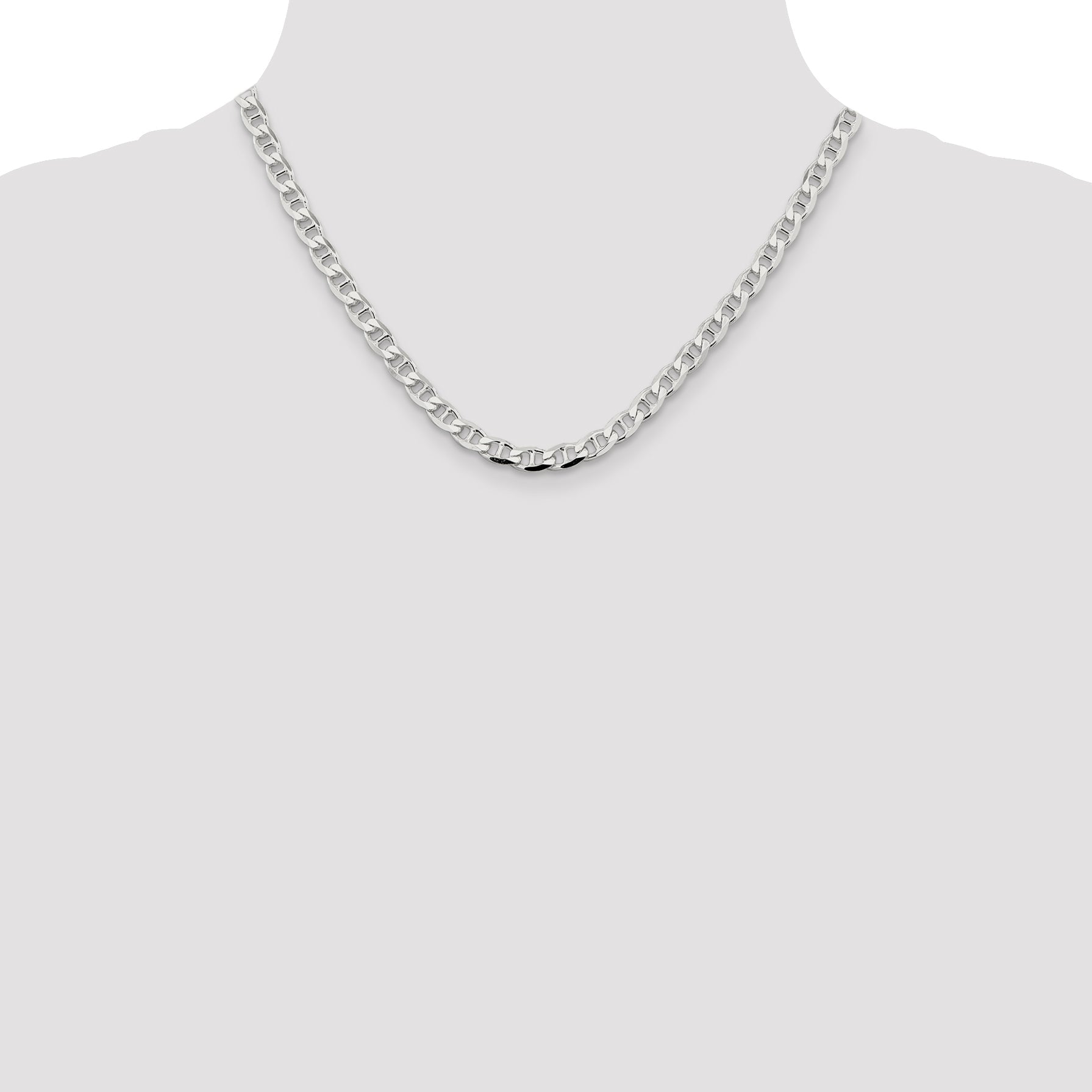 18 Inch Sterling Silver 5.7mm D/C Flat Anchor Curb Chain Necklace