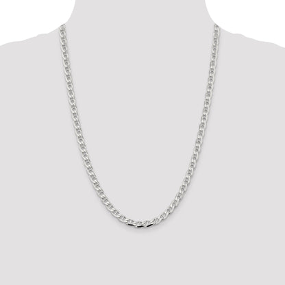 24 Inch Sterling Silver 5.7mm D/C Flat Anchor Curb Chain Necklace
