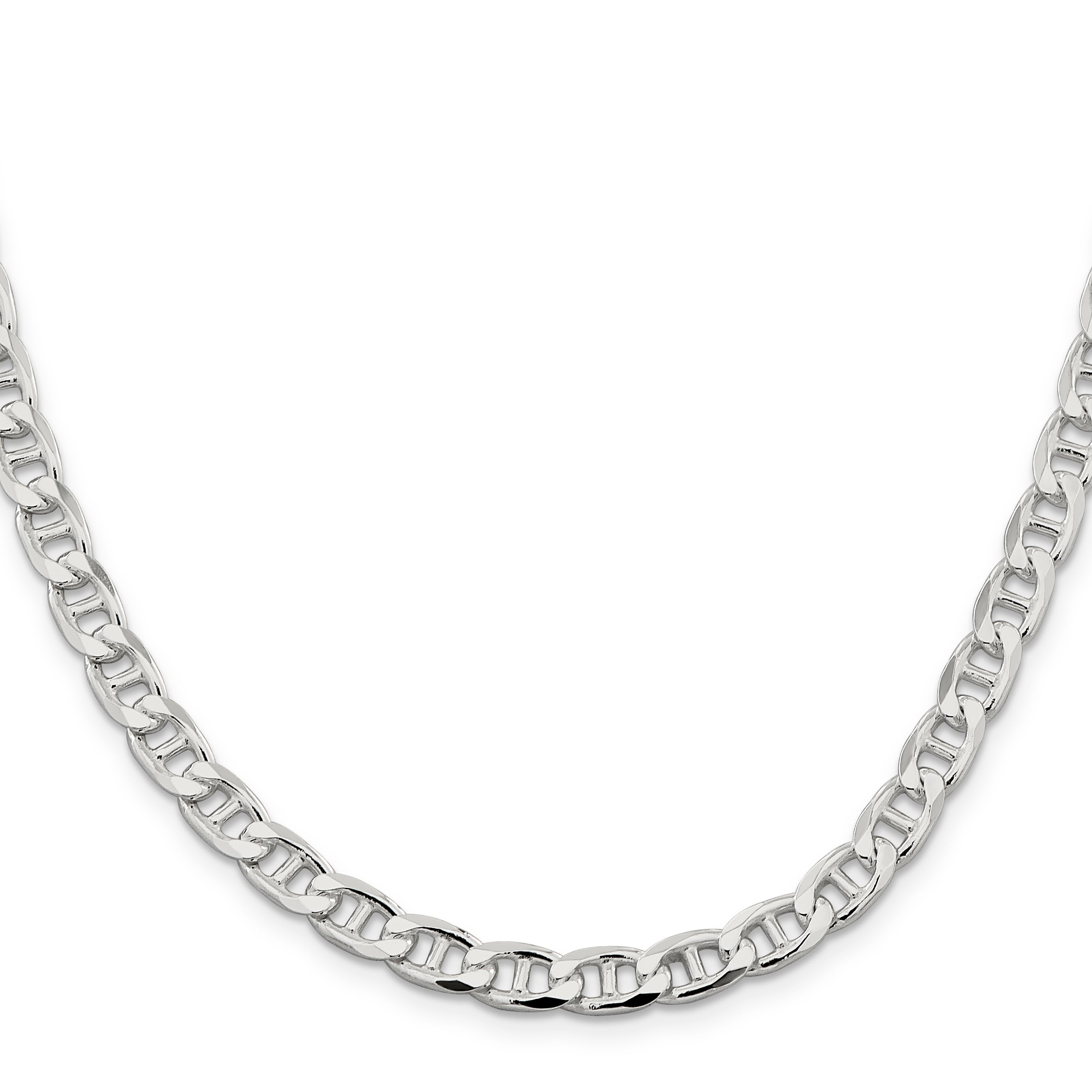 18 Inch Sterling Silver 6.5mm D/C Flat Anchor Curb Chain Necklace