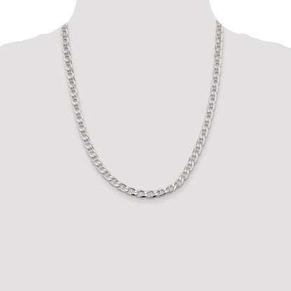 22 Inch Sterling Silver 6.5mm D/C Flat Anchor Curb Chain Necklace