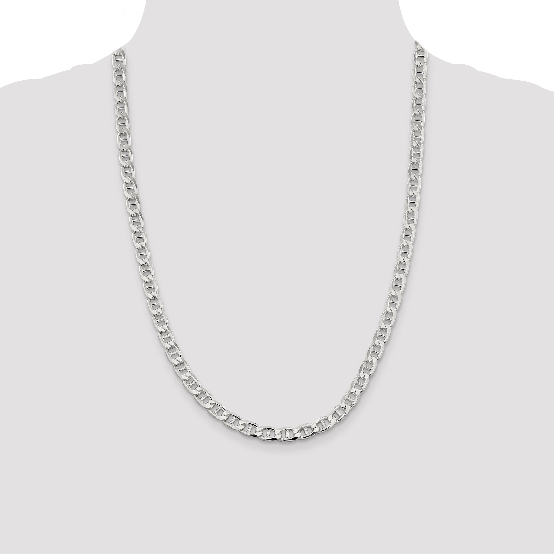 24 Inch Sterling Silver 6.5mm D/C Flat Anchor Curb Chain Necklace