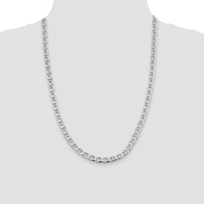 24 Inch Sterling Silver 6.5mm D/C Flat Anchor Curb Chain Necklace