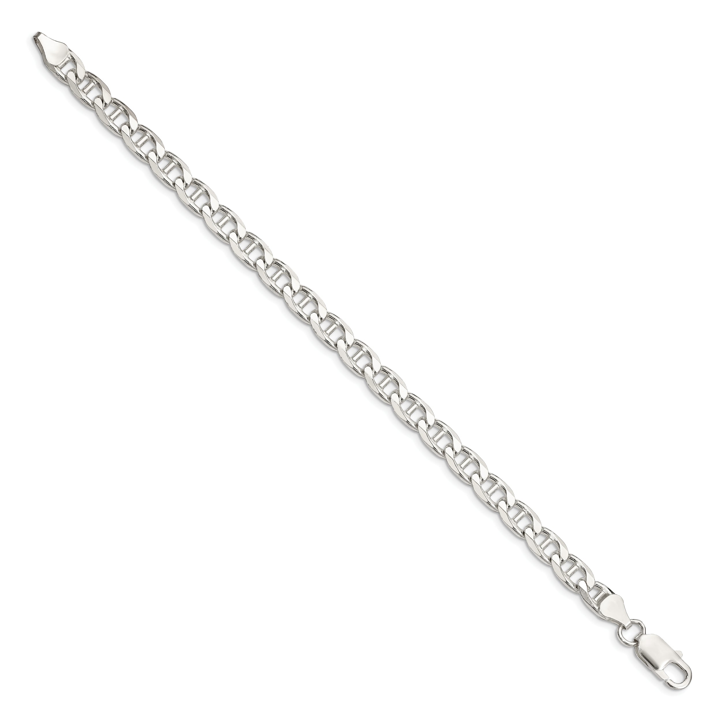 9 Inch Sterling Silver 6.5mm D/C Flat Anchor Curb Chain Bracelet