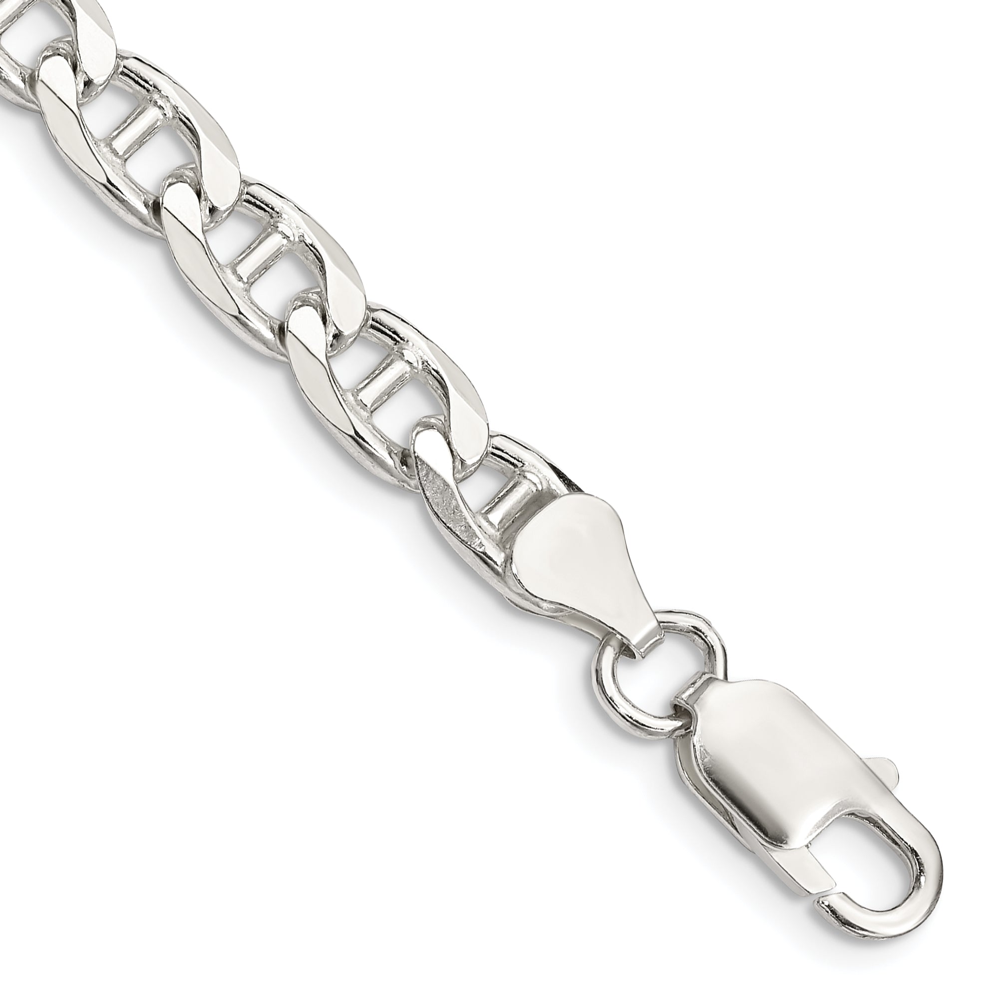 9 Inch Sterling Silver 6.5mm D/C Flat Anchor Curb Chain Bracelet