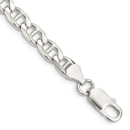 9 Inch Sterling Silver 6.5mm D/C Flat Anchor Curb Chain Bracelet