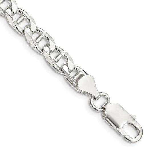 9 Inch Sterling Silver 6.5mm D/C Flat Anchor Curb Chain Bracelet