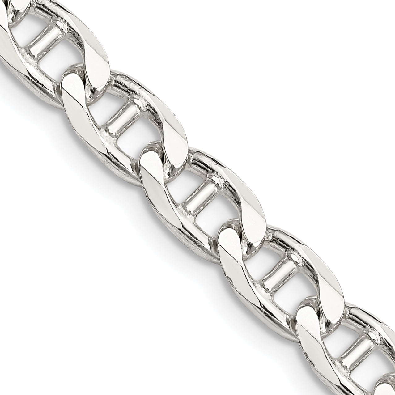 22 Inch Sterling Silver 6.5mm D/C Flat Anchor Curb Chain Necklace