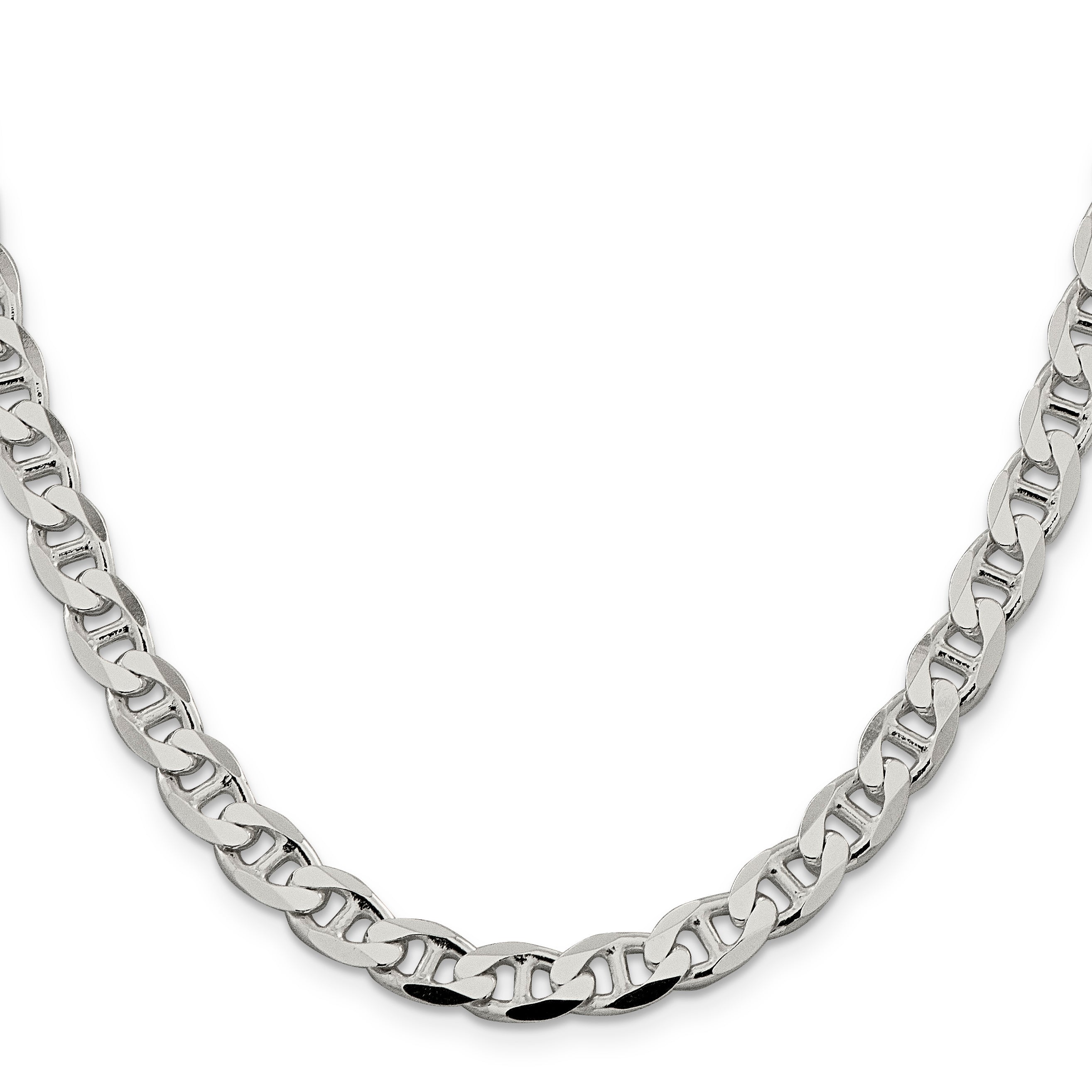 24 Inch Sterling Silver 7.4mm D/C Flat Anchor Curb Chain Necklace