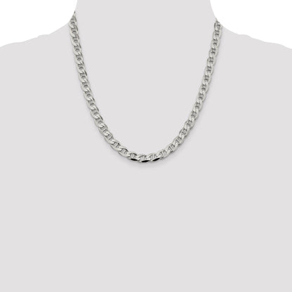 20 Inch Sterling Silver 7.4mm D/C Flat Anchor Curb Chain Necklace